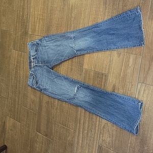 Lucky Brand bootcut distress blue jean buttonfly classic 5 pocket stretch 4/27 …
